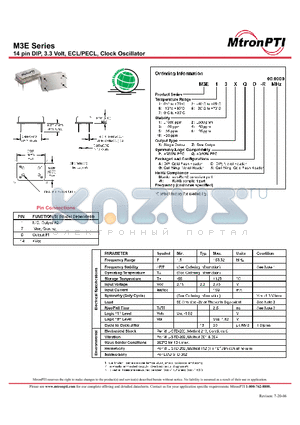 M3E11XQA datasheet - 14 pin DIP, 3.3 Volt, ECL/PECL, Clock Oscillator