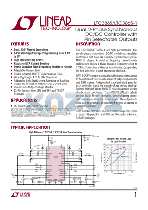 LTC3865EFETRPBF datasheet - Dual, 2-Phase Synchronous DC/DC Controller with Pin Selectable Outputs