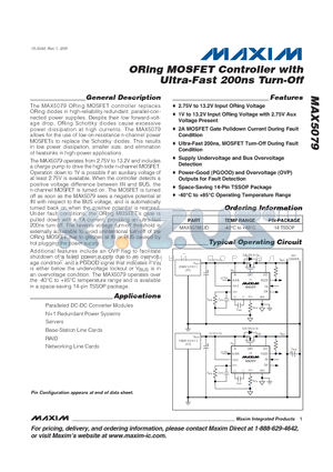 MAX5079 datasheet - ORing MOSFET Controller with Ultra-Fast 200ns Turn-Off