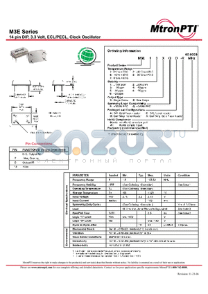 M3E11ZPD-R datasheet - 14 pin DIP, 3.3 Volt, ECL/PECL, Clock Oscillator