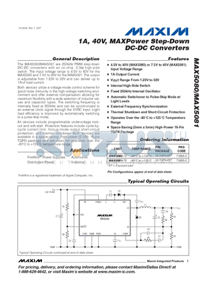 MAX5080 datasheet - 1A, 40V, MAXPower Step-Down DC-DC Converters