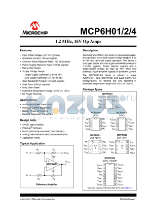 MCP6H02 datasheet - 1.2 MHz, 16V Op Amps