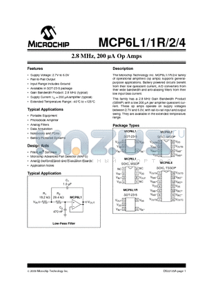 MCP6L1T-E/SN datasheet - 2.8 MHz, 200 lA Op Amps