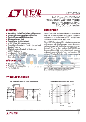 LTC3873EDDB-5 datasheet - No RSENSETM Constant Frequency Current Mode Boost/Flyback/SEPIC DC/DC Controller