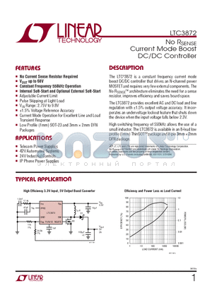 LTC3872ETS8 datasheet - No RSENSE Current Mode Boost DC/DC Controller