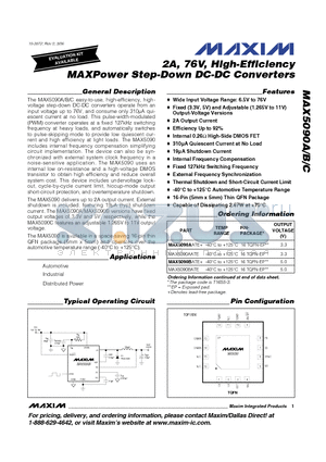 MAX5090AATE datasheet - 2A, 76V, High-Efficiency MAXPower Step-Down DC-DC Converters