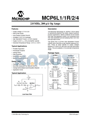 MCP6L4 datasheet - 2.8 MHz, 200 lA Op Amps