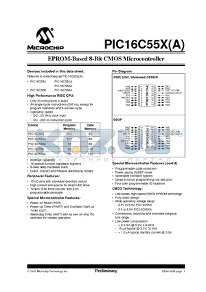 PIC16C554-04I/SS datasheet - EPROM-Based 8-Bit CMOS Microcontroller