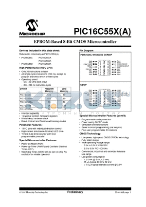 PIC16C554-20/JW datasheet - EPROM-Based 8-Bit CMOS Microcontroller