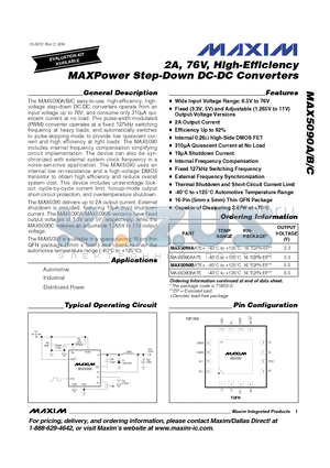 MAX5090BATE datasheet - 2A, 76V, High-Efficiency MAXPower Step-Down DC-DC Converters