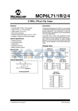 MCP6L71T datasheet - 2 MHz, 150 lA Op Amps