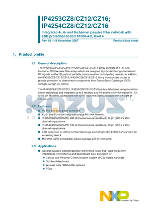IP4254CZ16 datasheet - Integrated 4-, 6- and 8-channel passive filter network with ESD protection to IEC 61000-4-2, level 4