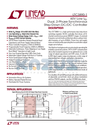 LTC3890EGN-1 datasheet - 60V Low IQ, Dual, 2-Phase Synchronous Step-Down DC/DC Controller