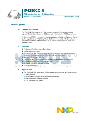 IP4280CZ10 datasheet - ESD protection for HDMI interface