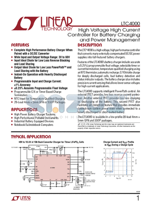 LTC4000 datasheet - High Voltage High Current Controller for Battery Charging and Power Management