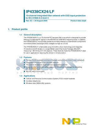 IP4338CX24 datasheet - 10-channel integrated filter network with ESD input protection to IEC 61000-4-2 level 4