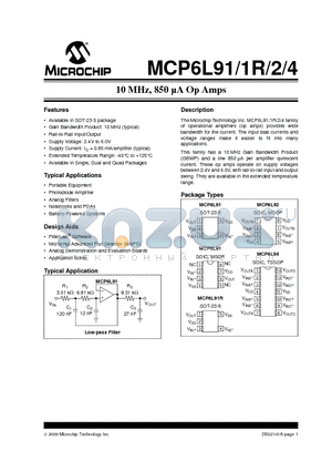 MCP6L94T-E/SL datasheet - 10 MHz, 850 lA Op Amps