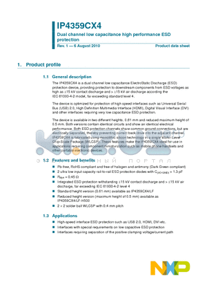 IP4359CX4-H500 datasheet - Dual channel low capacitance high performance ESD protection