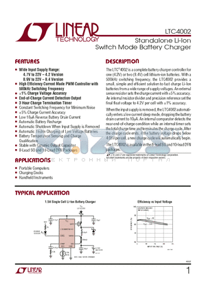 LTC4002ES8-8.4 datasheet - Standalone Li-Ion Switch Mode Battery Charger