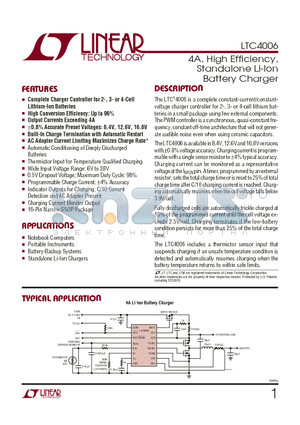 LTC4006EGN-2 datasheet - 4A, High Efficiency, Standalone Li-Ion Battery Charger