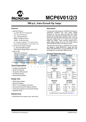 MCP6V03-E/MNY datasheet - 300 lA, Auto-Zeroed Op Amps