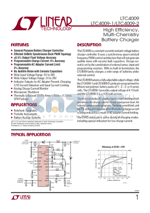 LTC4009CUF-1-TRPBF datasheet - High Effi ciency, Multi-Chemistry Battery Charger