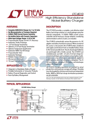 LTC4010CFETR datasheet - High Efficiency Standalone Nickel Battery Charger