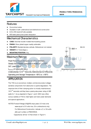 P6KE150CA datasheet - TRANSIENT VOLTAGE SUPPRESSORS