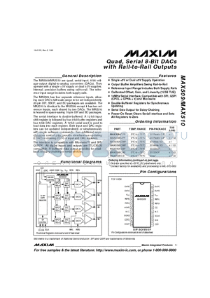 MAX509BEPP datasheet - Quad, Serial 8-Bit DACs with Rail-to-Rail Outputs