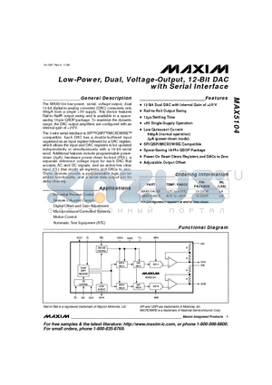 MAX5104CEE datasheet - Low-Power, Dual, Voltage-Output, 12-Bit DAC with Serial Interface