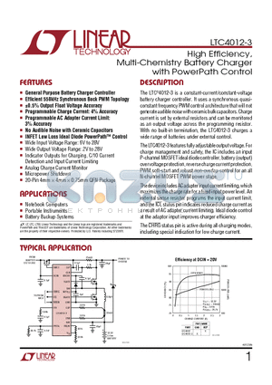 LTC4012CUF-3-TRPBF datasheet - High Efficiency, Multi-Chemistry Battery Charger with PowerPath Control