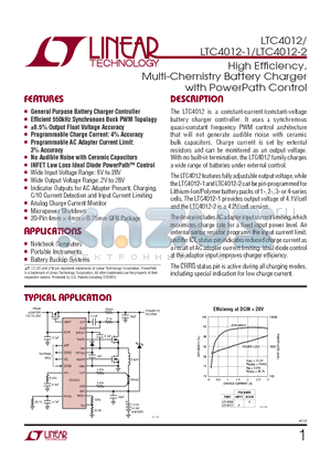 LTC4012CUFTRPBF datasheet - High Effi ciency, Multi-Chemistry Battery Charger with PowerPath Control