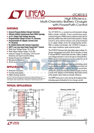 LTC4012IUF-3-PBF datasheet - High Efficiency, Multi-Chemistry Battery Charger with PowerPath Control