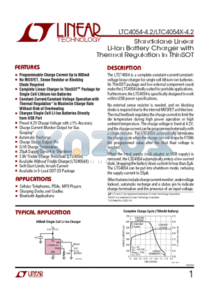 LTC4054 datasheet - Standalone Linear Li-Ion Battery Charger with Thermal Regulation in ThinSOT