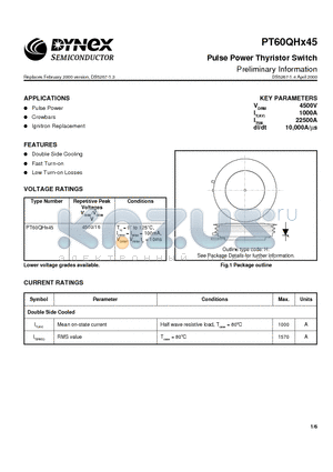 PT60QHL45 datasheet - Pulse Power Thyristor Switch