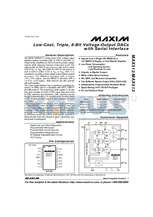 MAX512ESD datasheet - Low-Cost, Triple, 8-Bit Voltage-Output DACs with Serial Interface