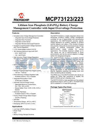 MCP73223 datasheet - Lithium Iron Phosphate (LiFePO4) Battery Charge Management Controller with Input Overvoltage Protection