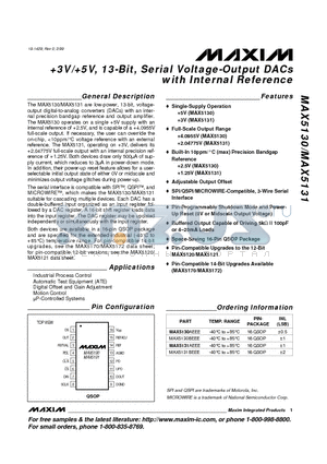 MAX5131AEEE datasheet - 3V/5V, 13-Bit, Serial Voltage-Output DACs with Internal Reference