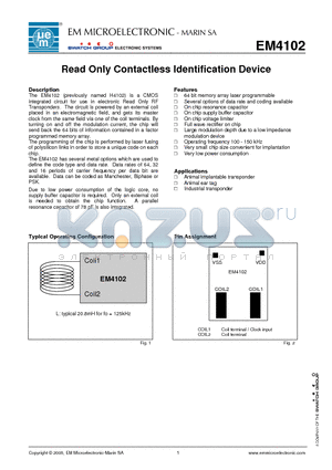 EM4102A5WS11E datasheet - Read Only Contactless Identification Device