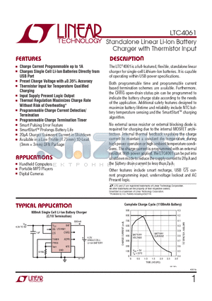 LTC4061EDD datasheet - Standalone Linear Li-lon Battery Charger with Thermistor Input