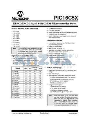 PIC16C56 datasheet - EPROM/ROM-Based 8-bit CMOS Microcontroller Series