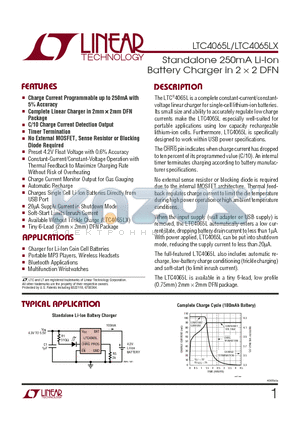 LTC4065LX datasheet - Standalone 250mA Li-Ion Battery Charger in 2 x 2 DFN