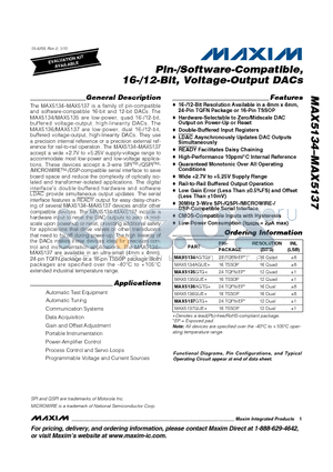 MAX5137 datasheet - Pin-/Software-Compatible, 16-/12-Bit, Voltage-Output DACs