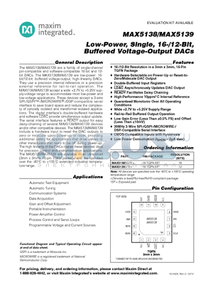 MAX5139_12 datasheet - Low-Power, Single, 16-/12-Bit, Buffered Voltage-Output DACs