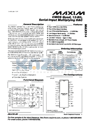 MAX514BENG datasheet - CMOS Quad, 12-Bit, Serial-Input Multiplying DAC