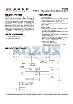 PT6302LQ-005 datasheet - VFD Driver/Controller IC with Character RAM