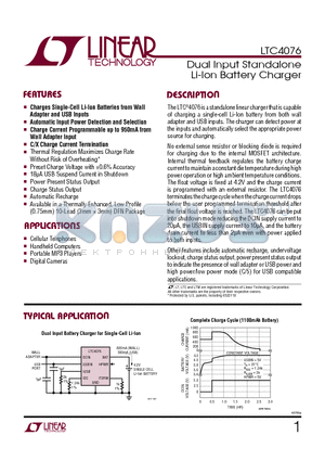 LTC4076 datasheet - Dual Input Standalone Li-Ion Battery Charger