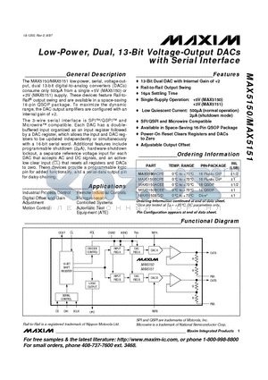 MAX5150AEPE datasheet - Low-Power, Dual, 13-Bit Voltage-Output DACs with Serial Interface