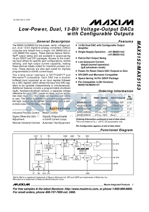 MAX5152 datasheet - Low-Power, Dual, 13-Bit Voltage-Output DACs with Configurable Outputs