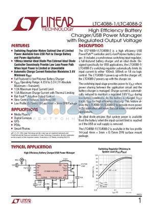 LTC4088 datasheet - High Efficiency Battery Charger/USB Power Manager